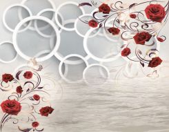 Фреска 3D Красные розы и кольца