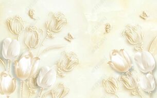 Фреска Белые тюльпаны с позолотой