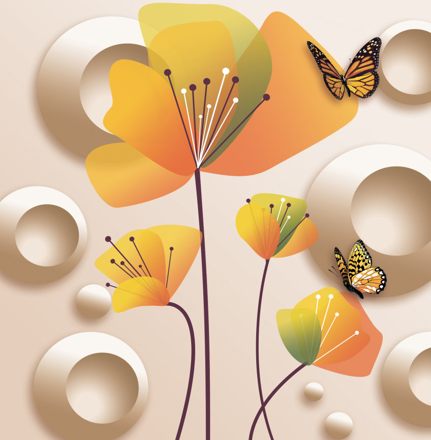 Картина на холсте Цветы и бабочки 3d, арт hd1464701