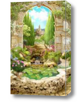 Картина летний сад в замке с прудом