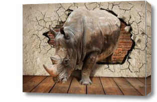 Картина 3D носорог из стены