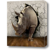 Картина 3D носорог выходит из стены
