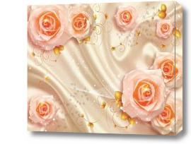 Картина 3D Розы и ткань из шелка